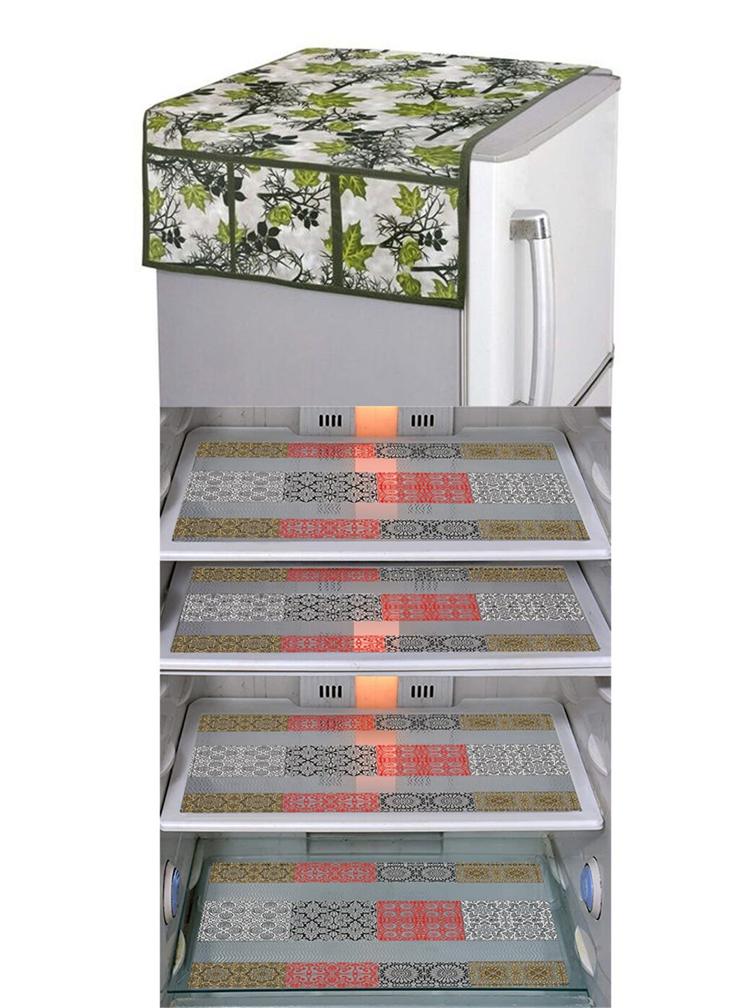 

Dakshya Industries Brown & Green 5Pcs Printed Refrigerator Appliance covers