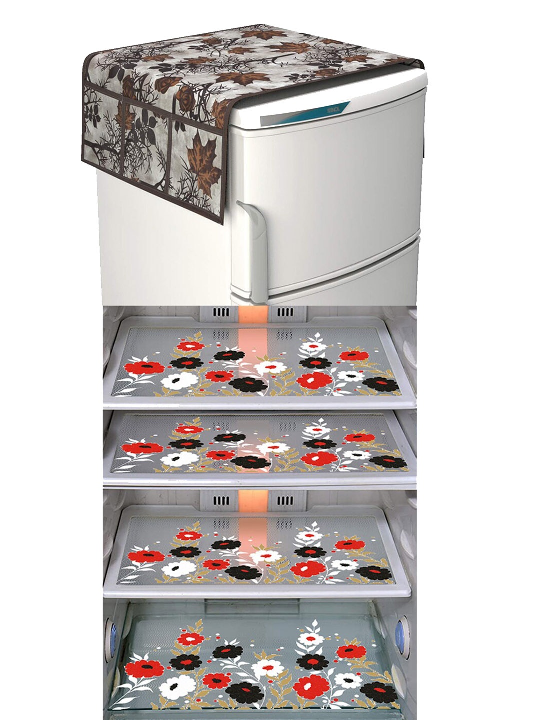 

Dakshya Industries 5 Pieces Beige Printed Refrigerator Cover With Mat