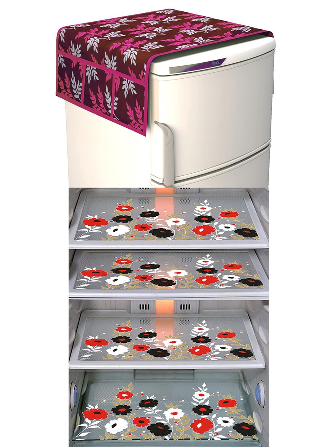 

Dakshya Industries Beige & Purple 5 Pieces Printed Fridge Cover & Mats