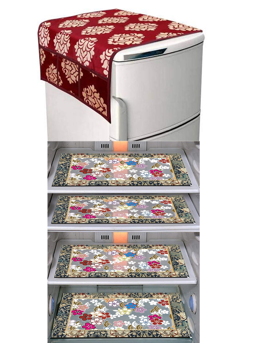 

Dakshya Industries 5 Pieces Brown Printed Refrigerator Cover With Mat