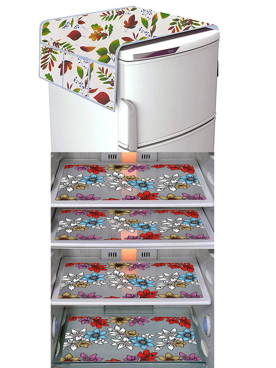 

Dakshya Industries Blue & Brown 5 Pieces Printed Fridge Cover & Mats