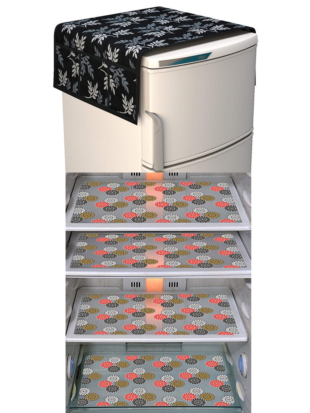

Dakshya Industries Black & Red 5 Pieces Printed Fridge Cover & Mats