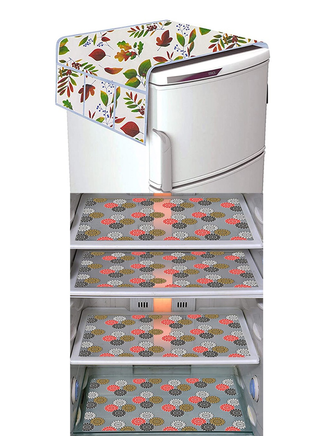 

Dakshya Industries White & Green 5 Pieces Printed Fridge Cover & Mats