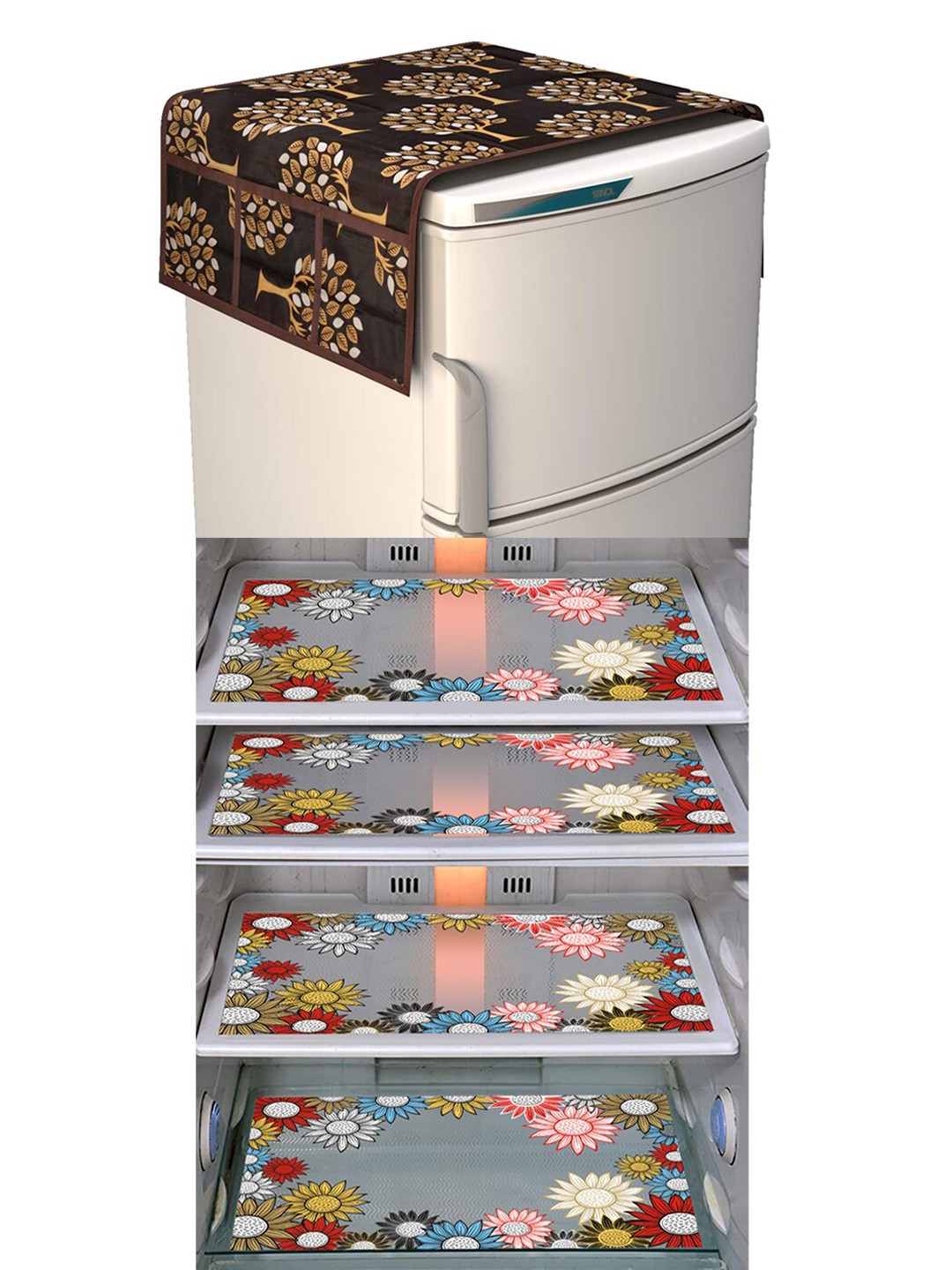 

Dakshya Industries Brown & Red 5 Pieces Printed Fridge Cover & Mats