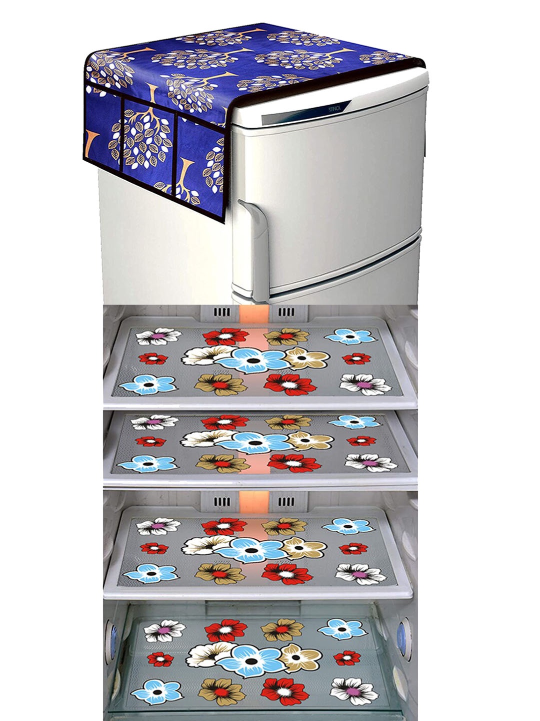 

Dakshya Industries Blue & Red 5 Pieces Printed Fridge Cover & Mats