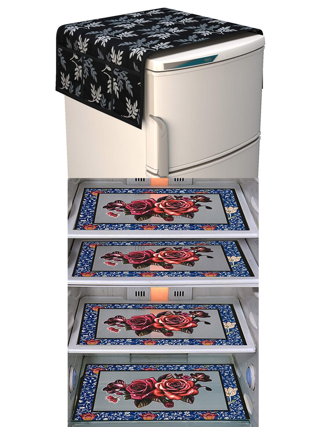 

Dakshya Industries Black & Pink 5 Pieces Printed Fridge Cover & Mats