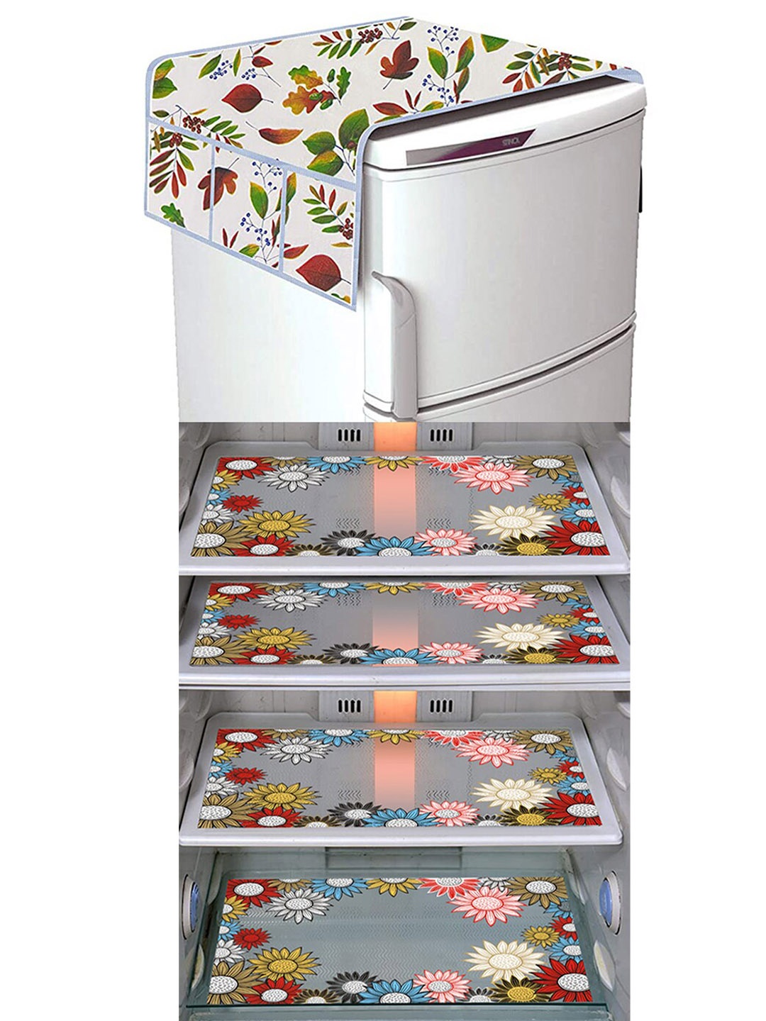 

Dakshya Industries White & Red 5 Pieces Printed Fridge Cover & Mats