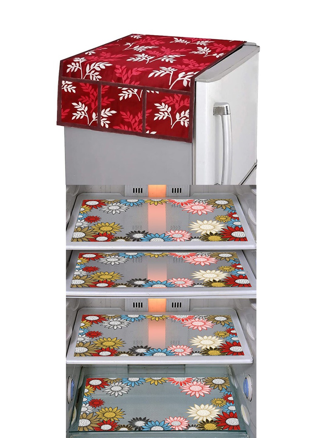 

Dakshya Industries Blue & Maroon 5 Pieces Printed Fridge Cover & Mats