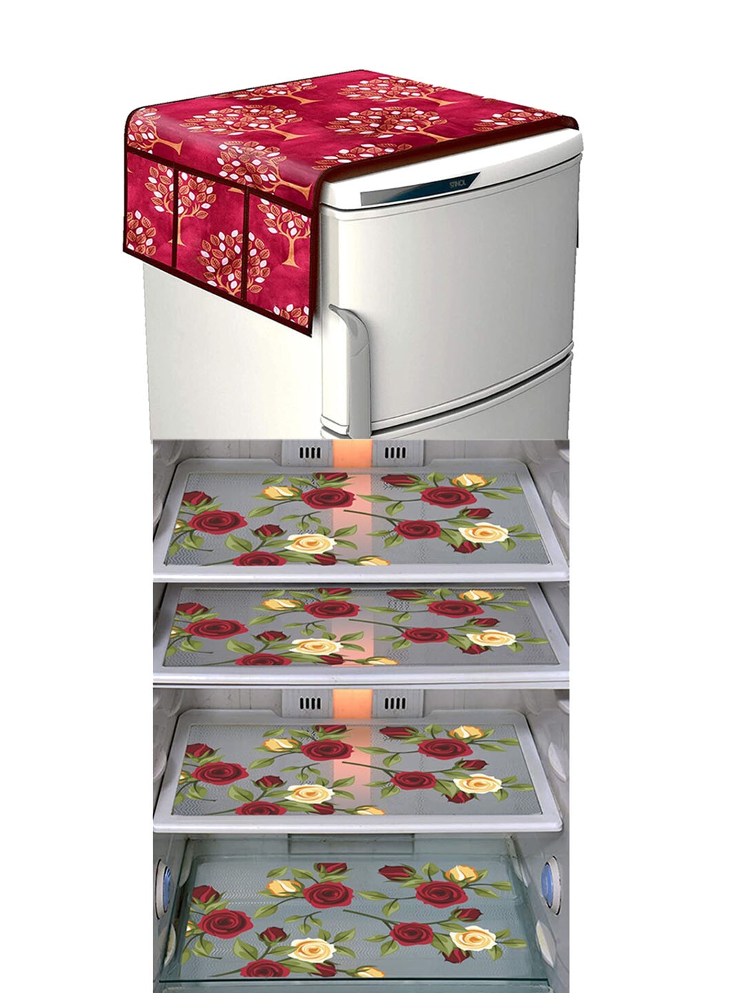 

Dakshya Industries Beige & Maroon 5 Pieces Printed Fridge Cover & Mats