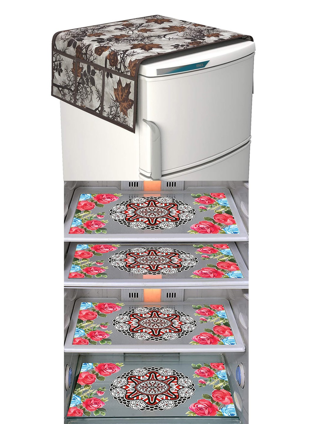 

Dakshya Industries Brown & Red 5 Pieces Printed Fridge Cover & Mats