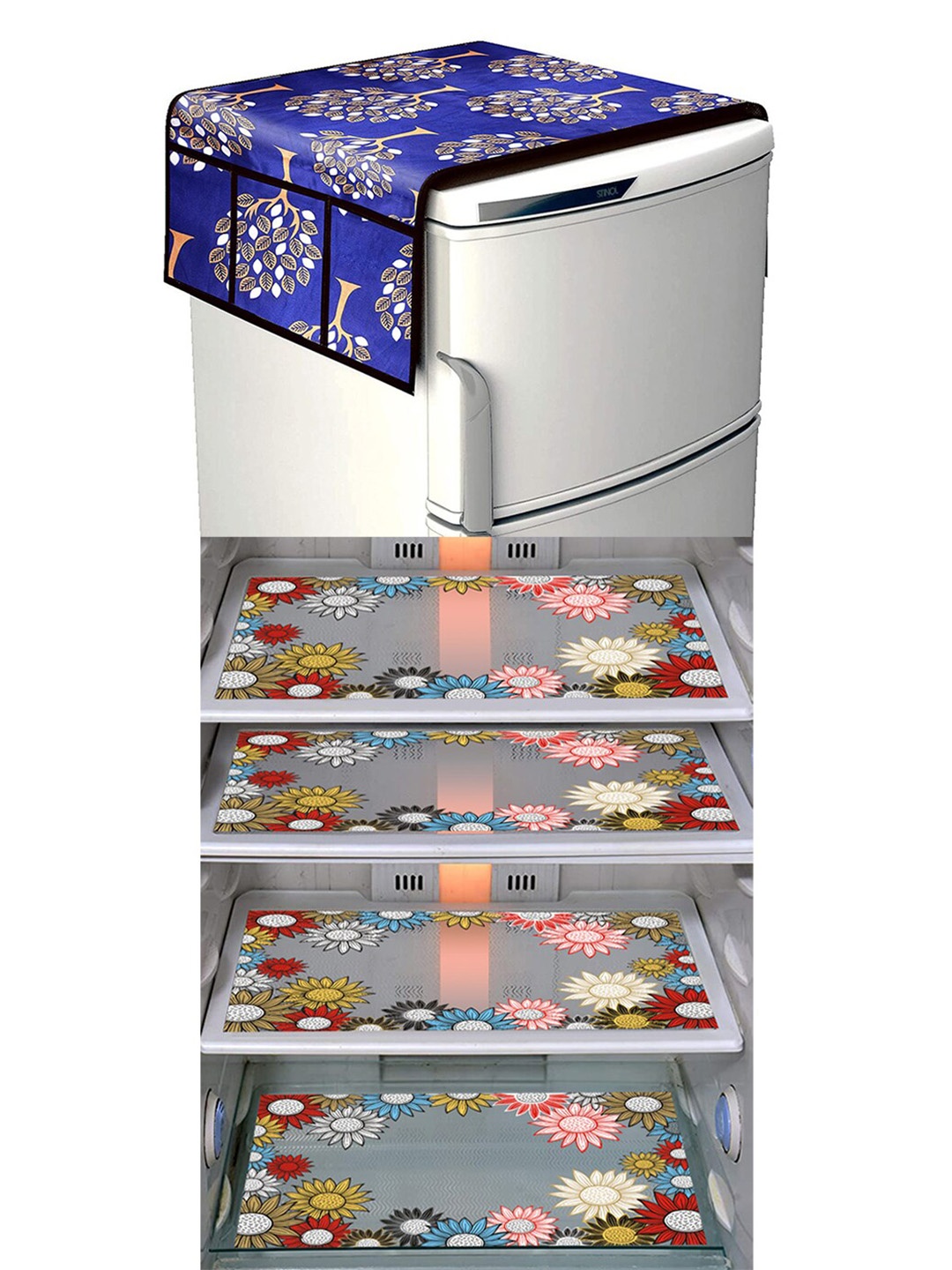 

Dakshya Industries Blue & Red 5 Pieces Printed Fridge Covers & Mat
