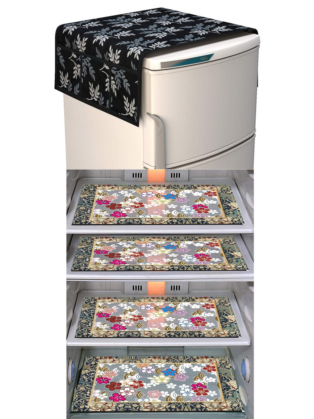 

Dakshya Industries Black & Pink 5 Pieces Printed Fridge Cover & Mats