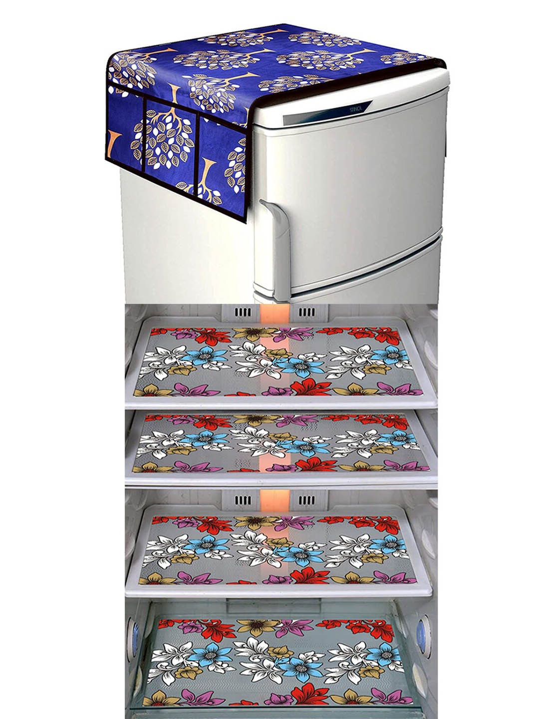 

Dakshya Industries Blue & Beige 5 Pieces Printed Fridge Cover & Mats