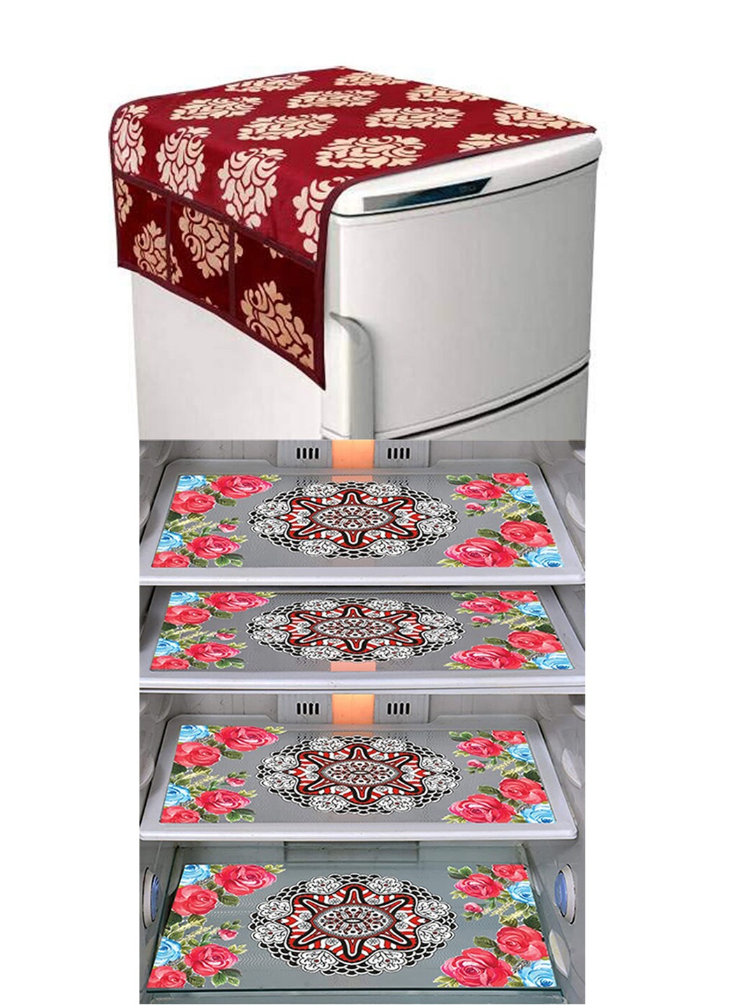 

Dakshya Industries Pink & Maroon 5 Pieces Printed Fridge Cover & Mats