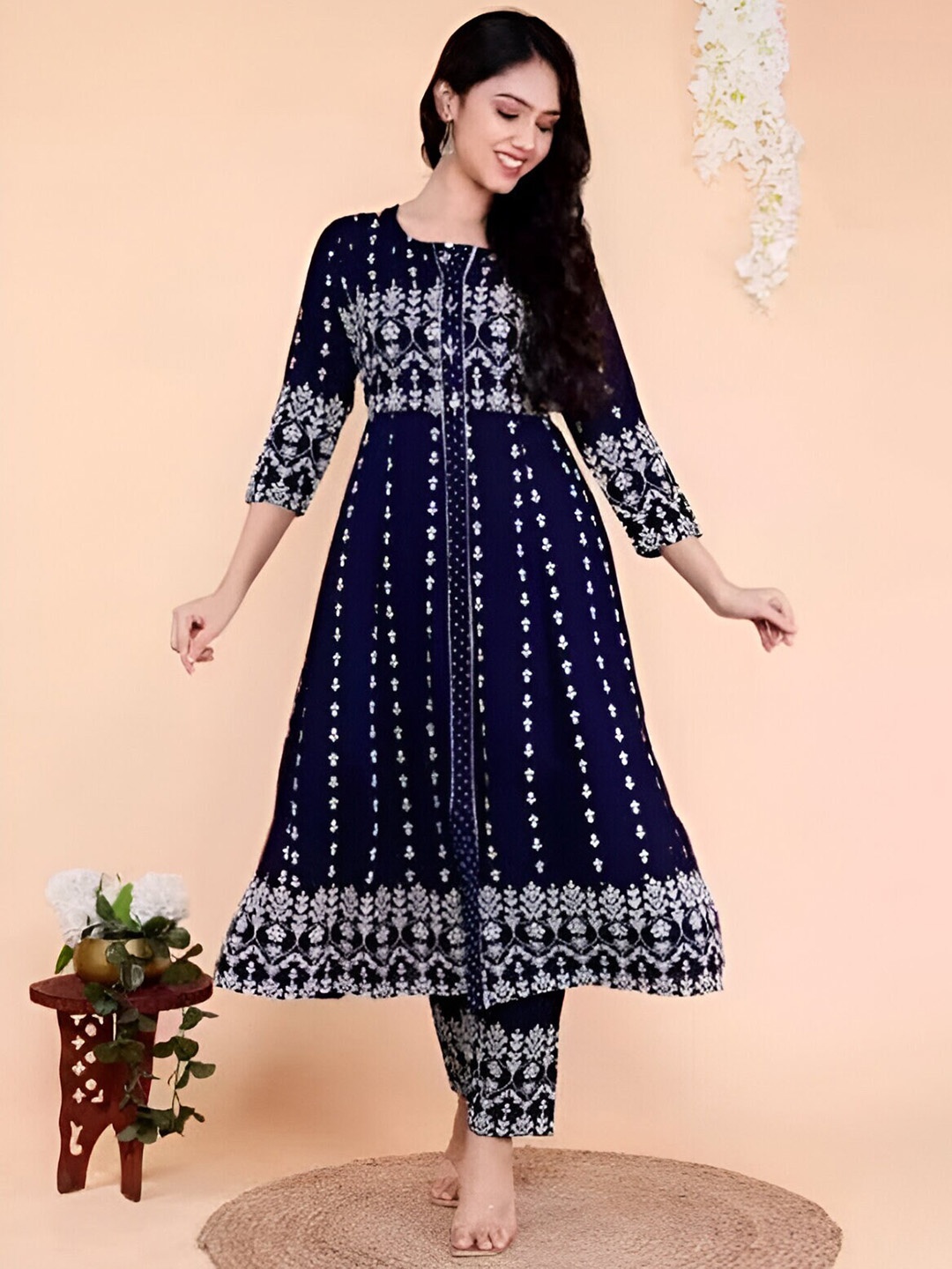 

Subh LAXMI Printed Regular Kurta with Trousers, Blue