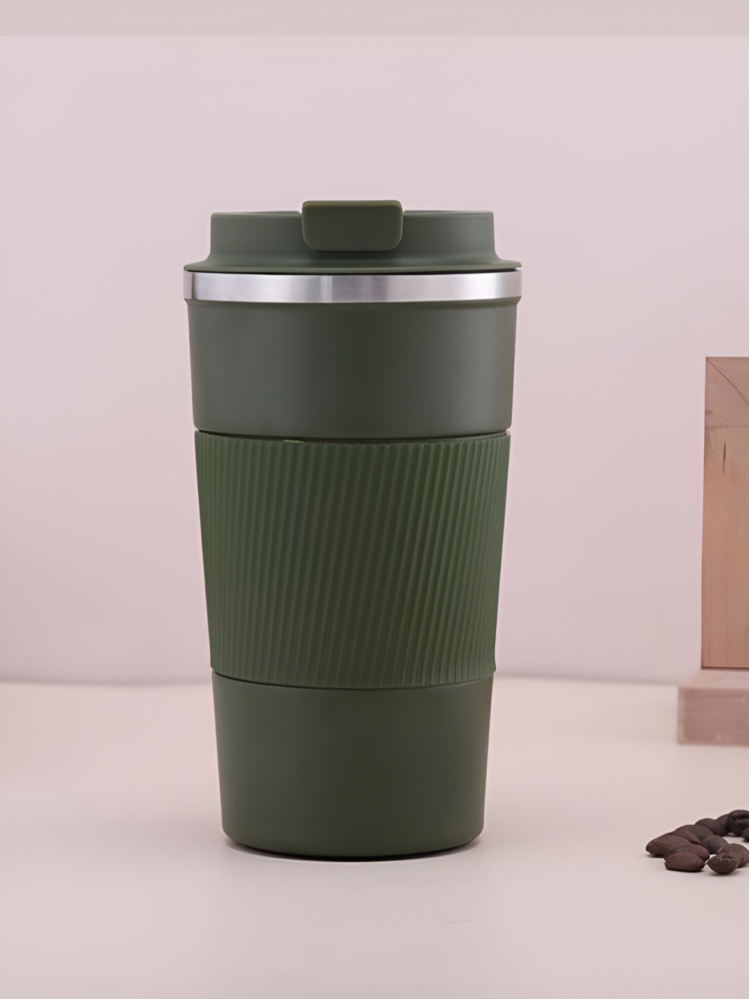 

UniKart Olive Green & Silver Toned Textured Stainless Steel Matte Coffee Tumbler 510 ml