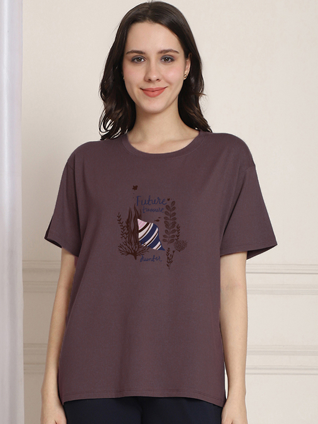 

Kanvin Camel Brown Printed Lounge T-shirt