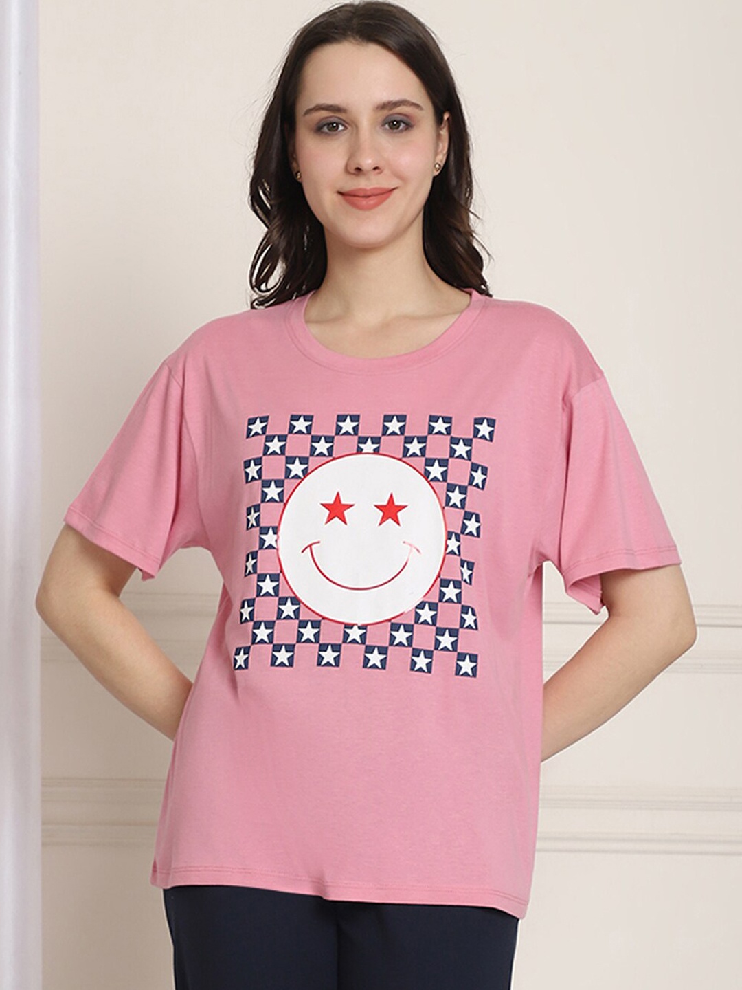 

Kanvin Pink Printed Lounge T-shirt