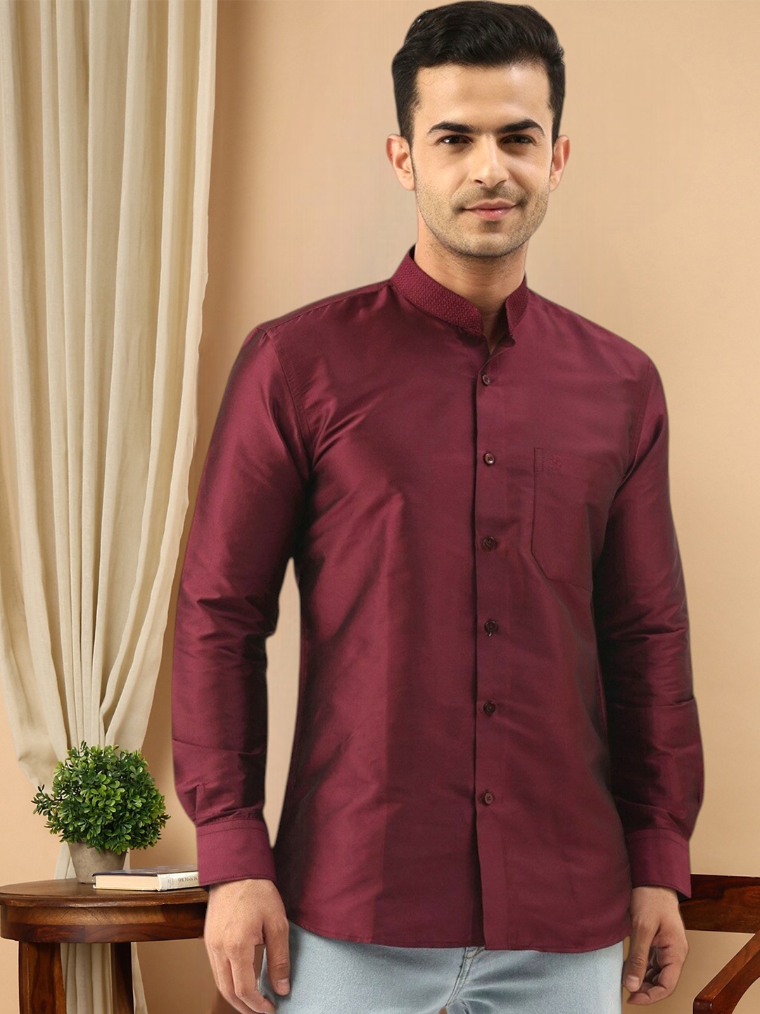 

TATTVA Spread Collar Casual Shirt, Maroon