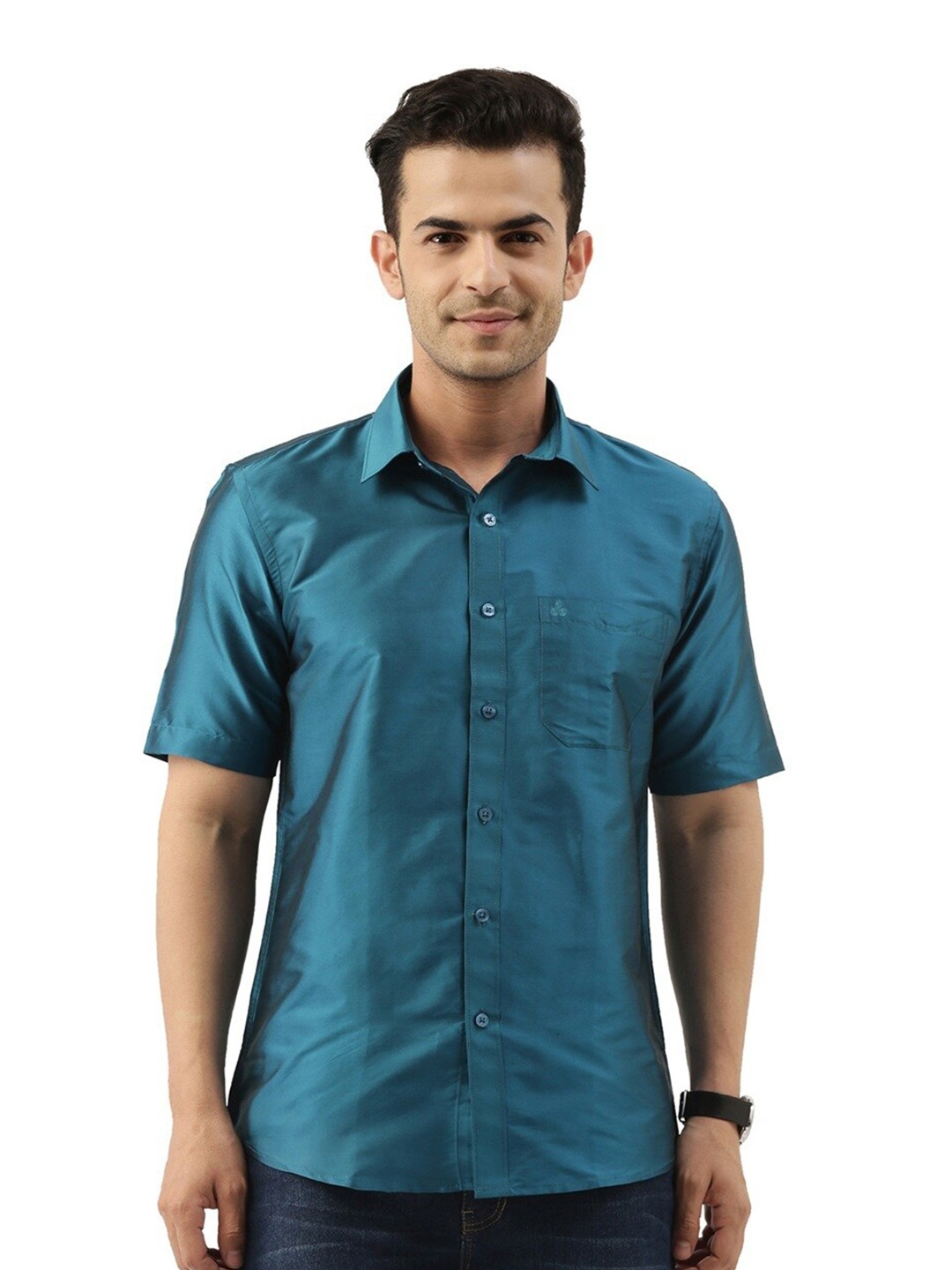 

TATTVA Spread Collar Short Sleeves Casual Shirt, Blue