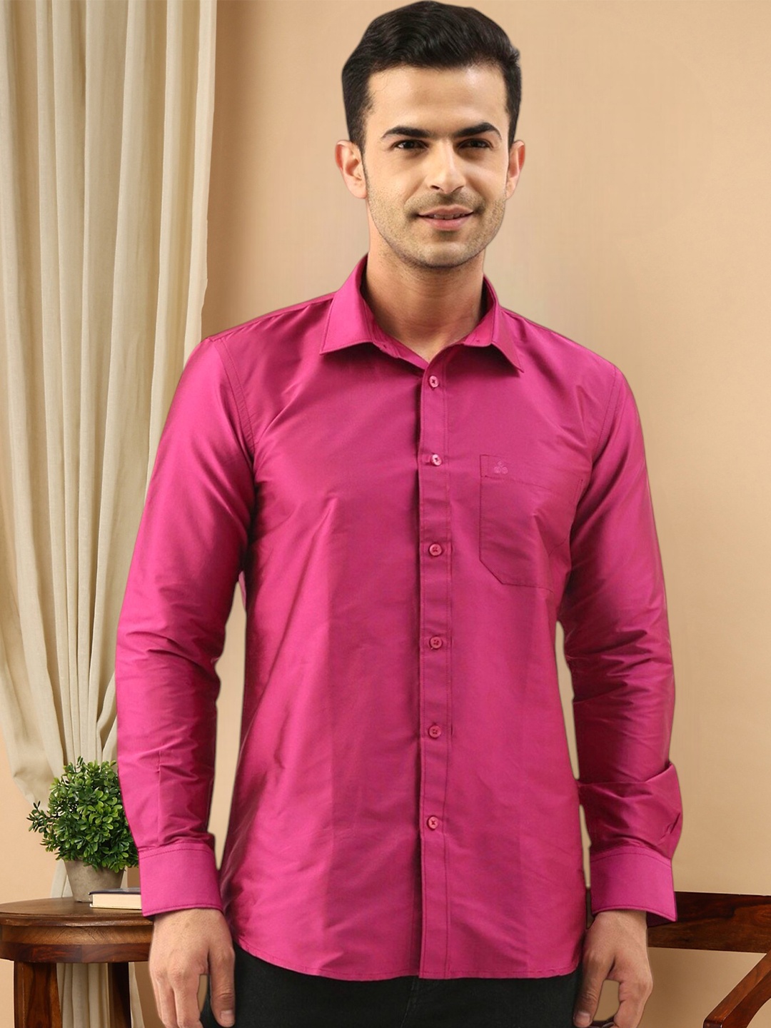 

TATTVA Spread Collar Casual Shirt, Pink