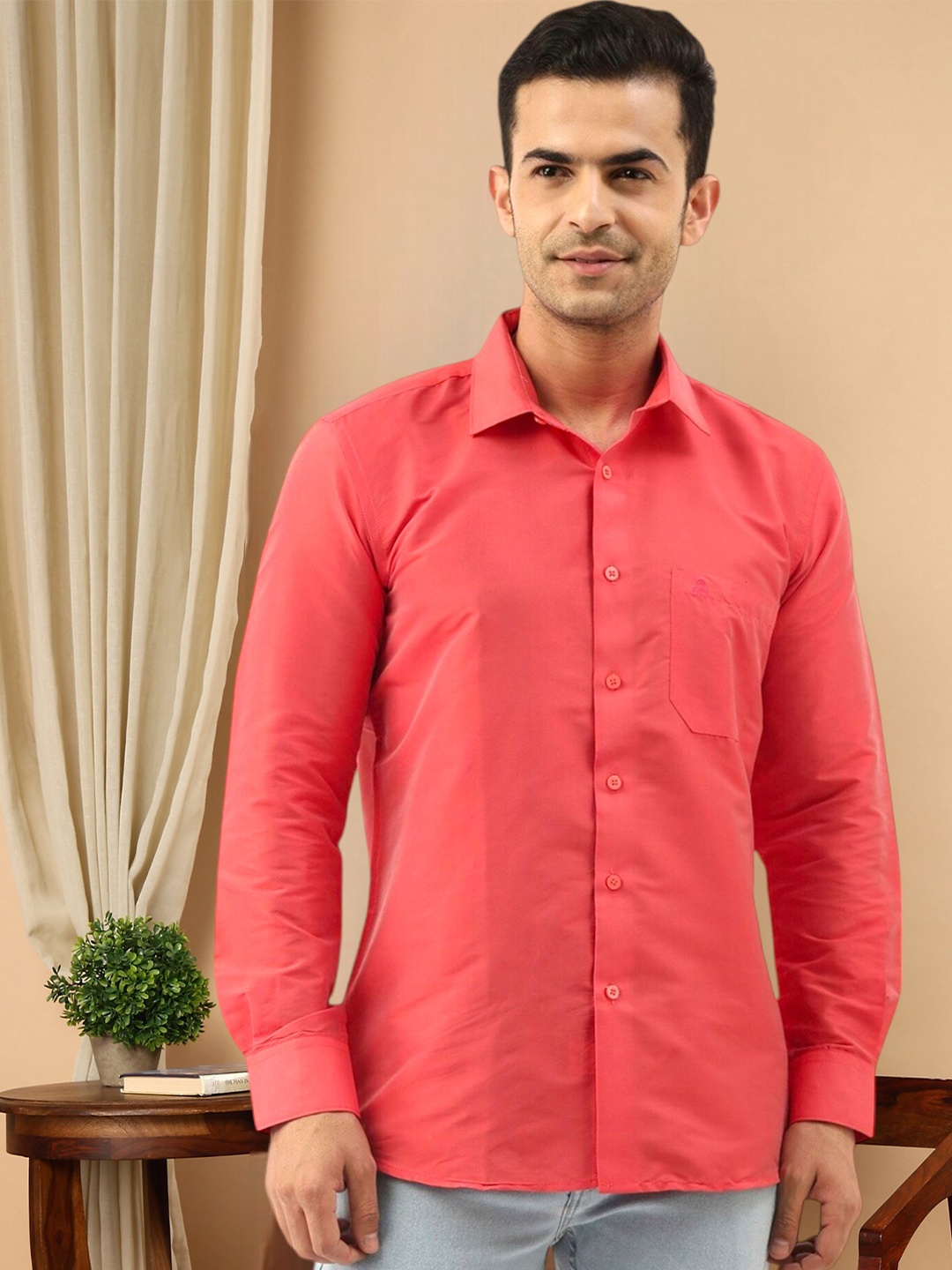 

TATTVA Spread Collar Long Sleeves Casual Shirt, Peach