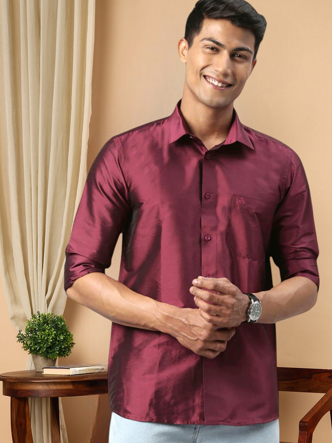 

TATTVA Spread Collar Casual Shirt, Maroon