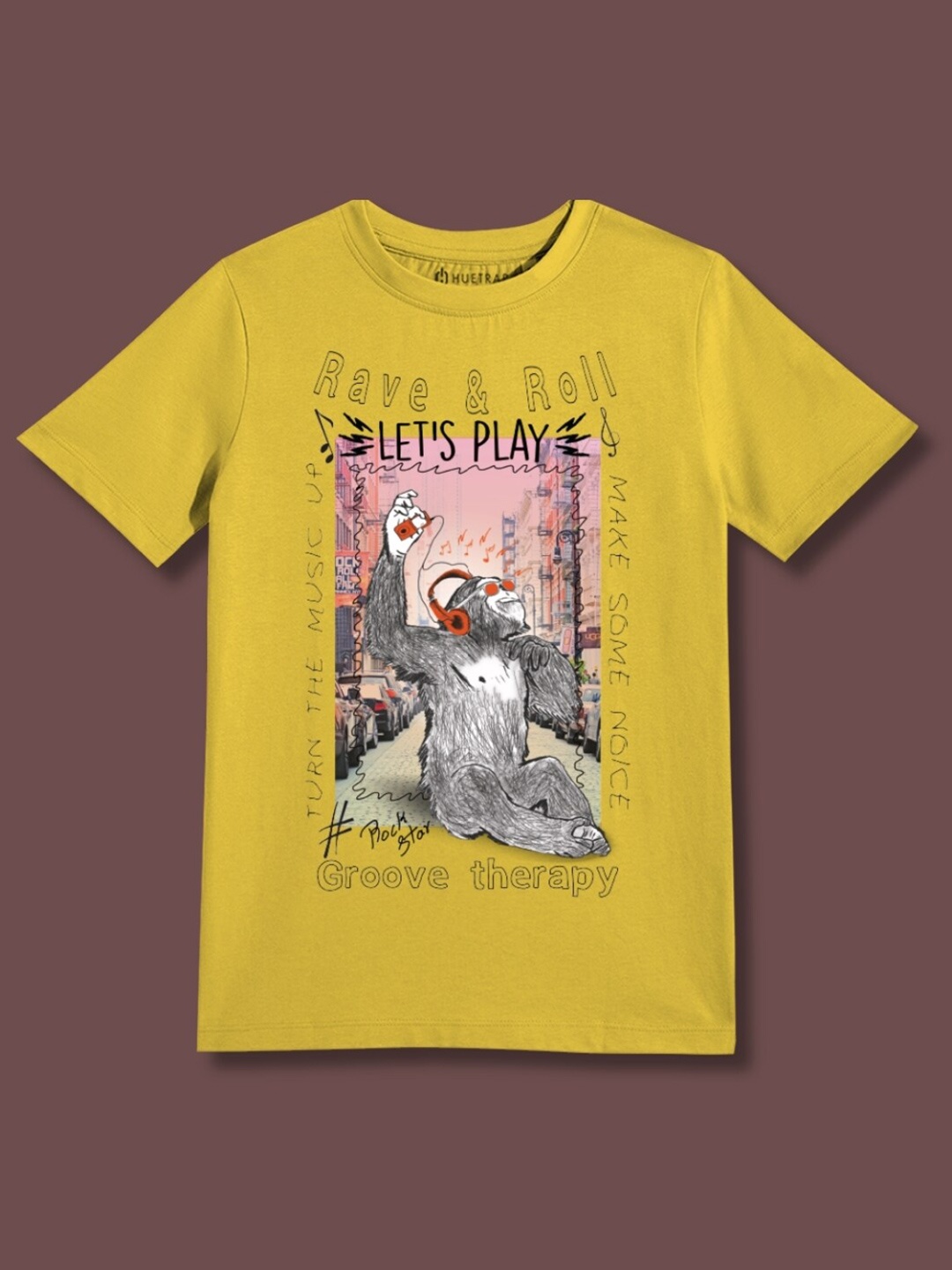 

Huetrap Boys Graphic Printed Pure Cotton T-shirt, Yellow