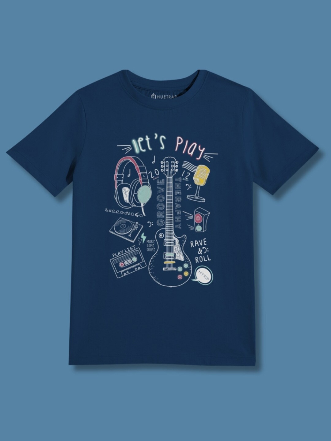 

Huetrap Boys Music Printed Cotton Regular Fit T-shirt, Navy blue