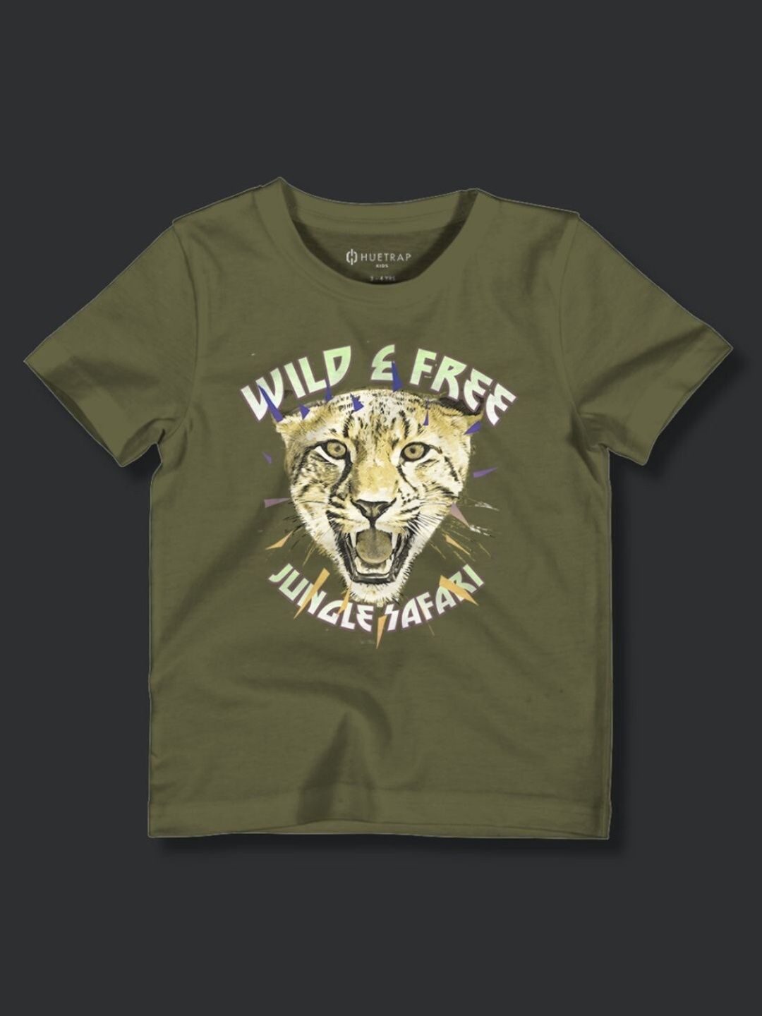 

Huetrap Boys Graphic Printed Pure Cotton T-shirt, Olive