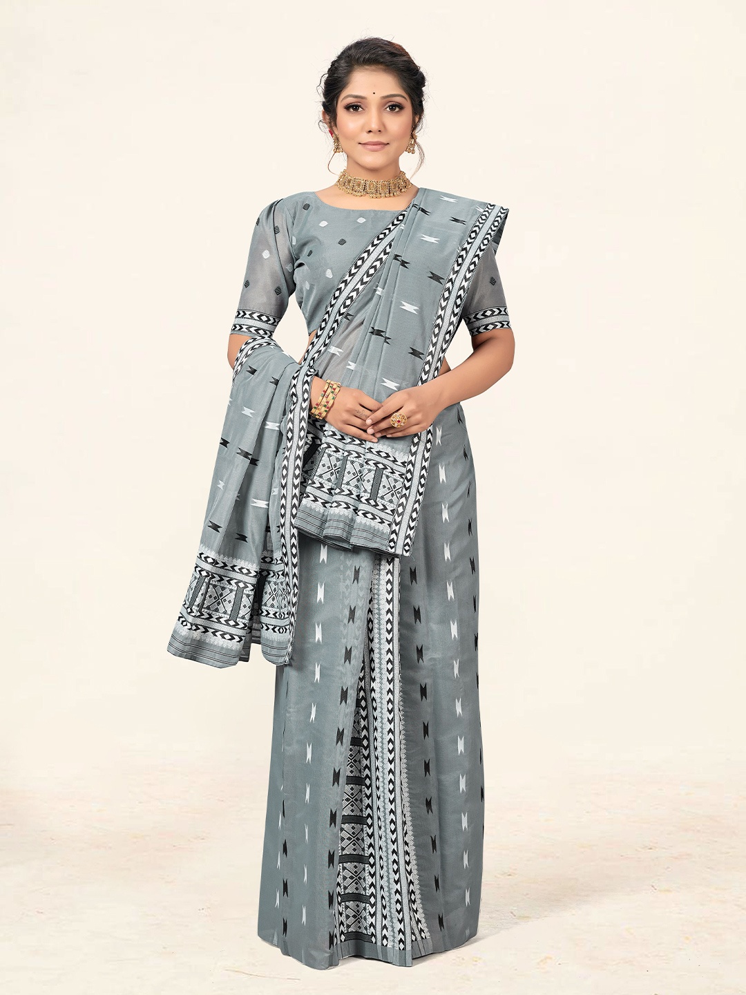 

KALINI Ethnic Motifs Woven Design Banarasi Saree, Grey