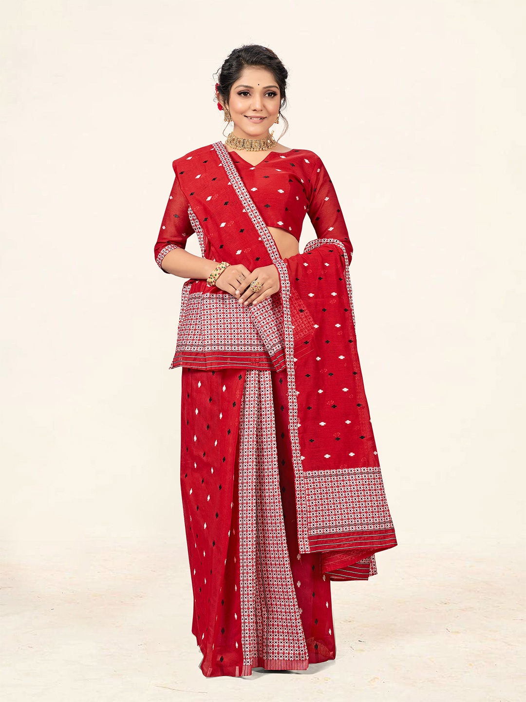 

KALINI Ethnic Motifs Woven Design Banarasi Saree, Red