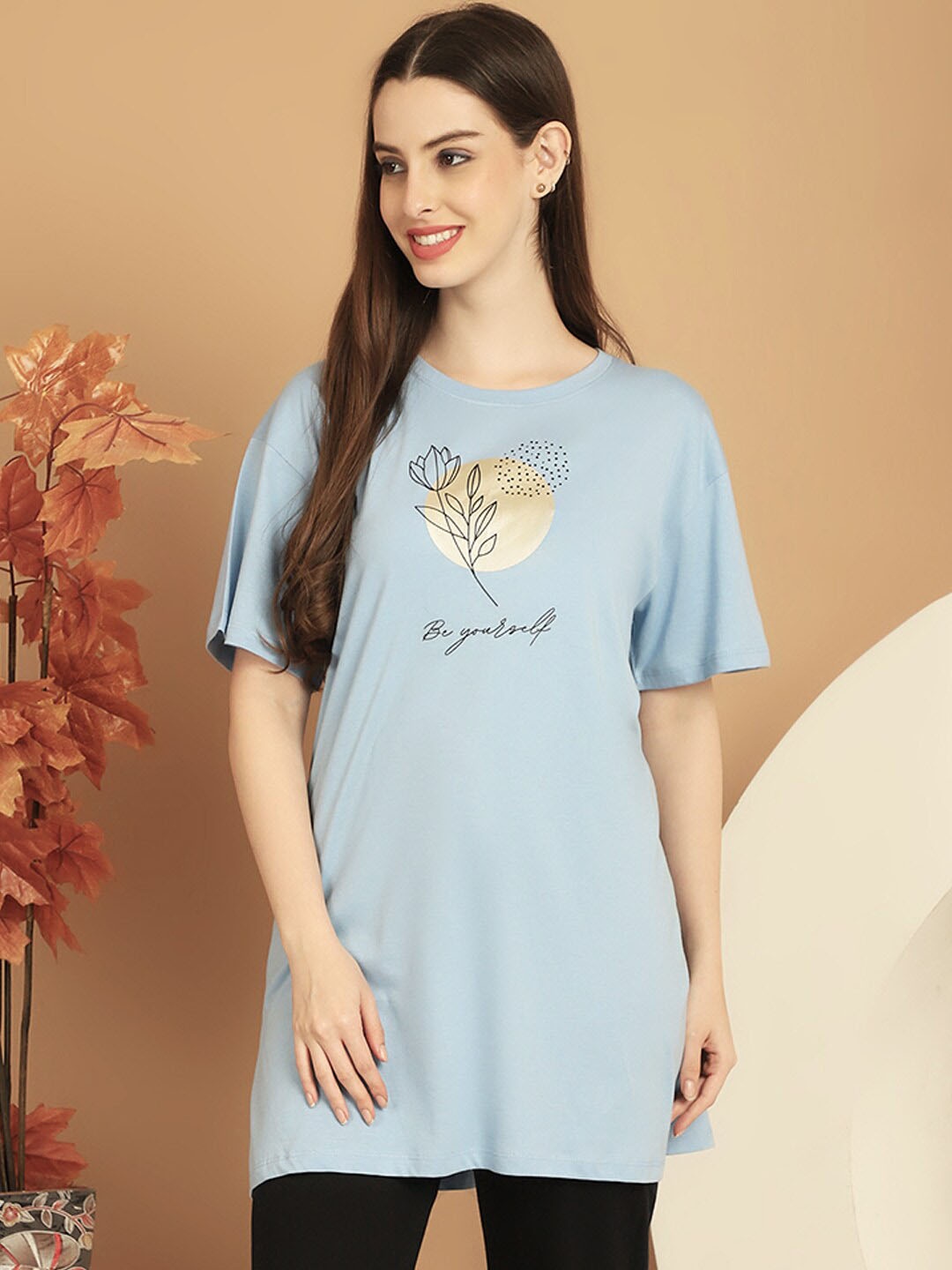 

Kanvin Blue Printed Lounge T-shirt