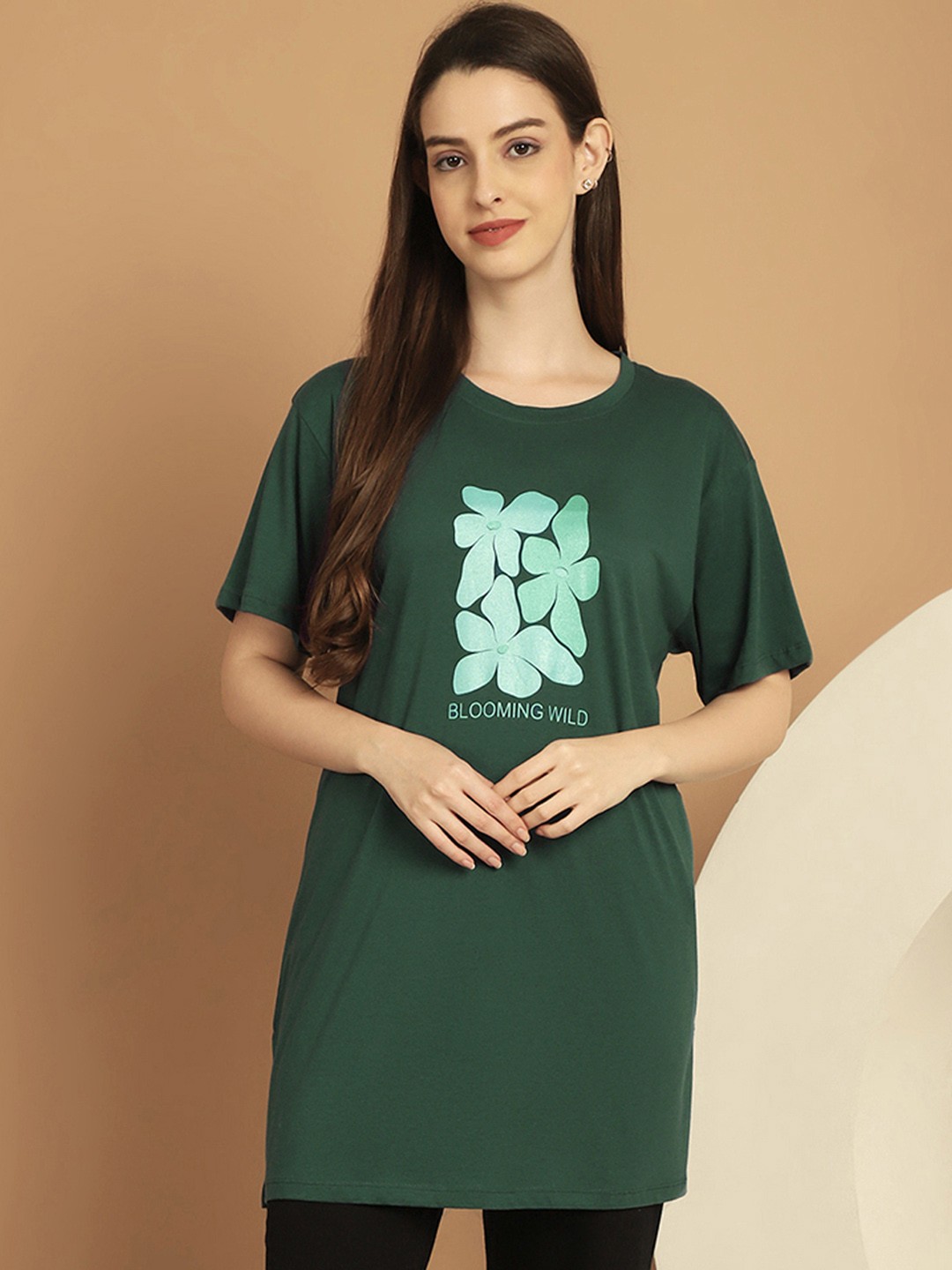 

Kanvin Teal Green Printed Lounge T-shirt