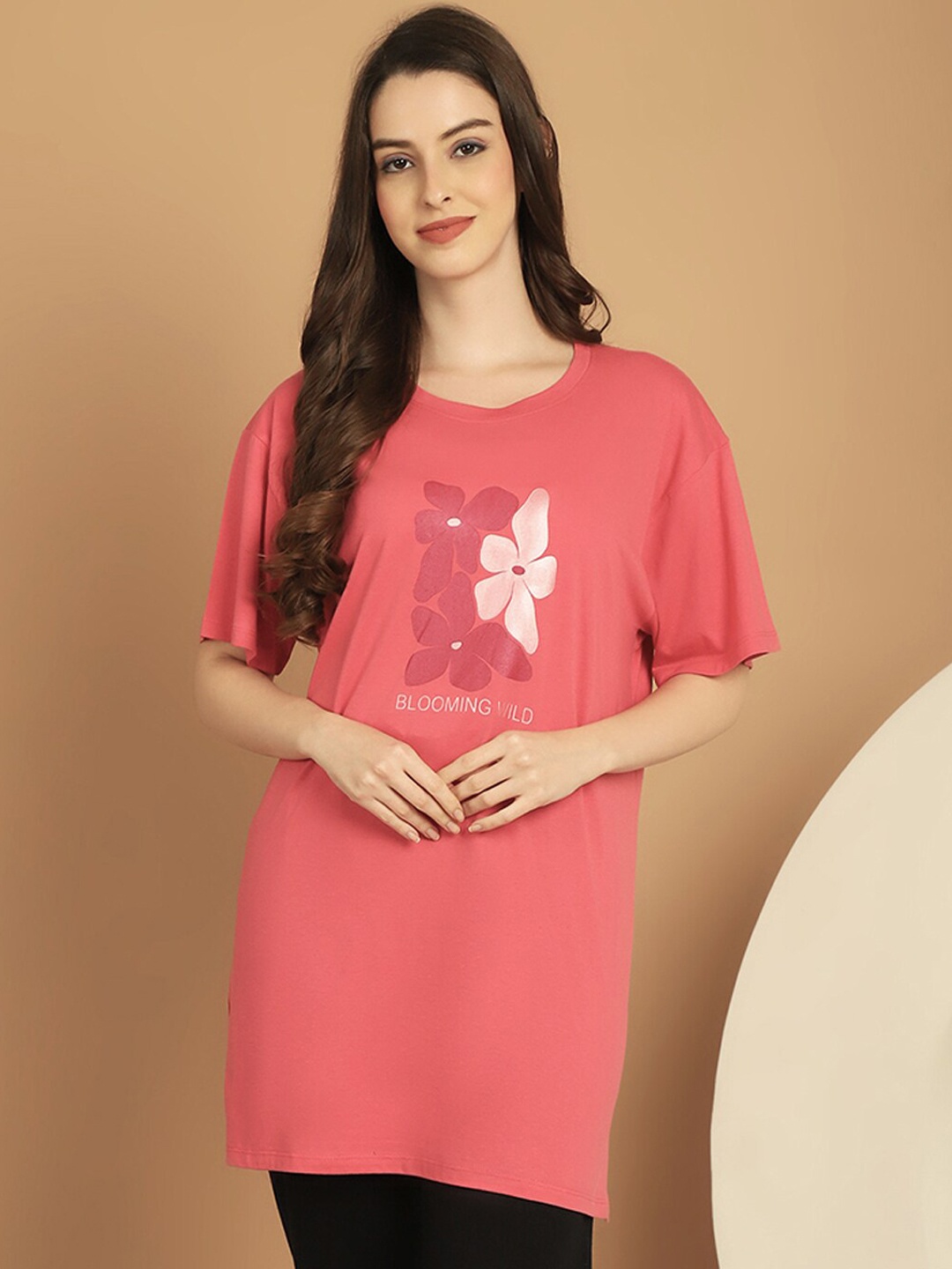 

Kanvin Peach-Coloured Printed Lounge T-shirt