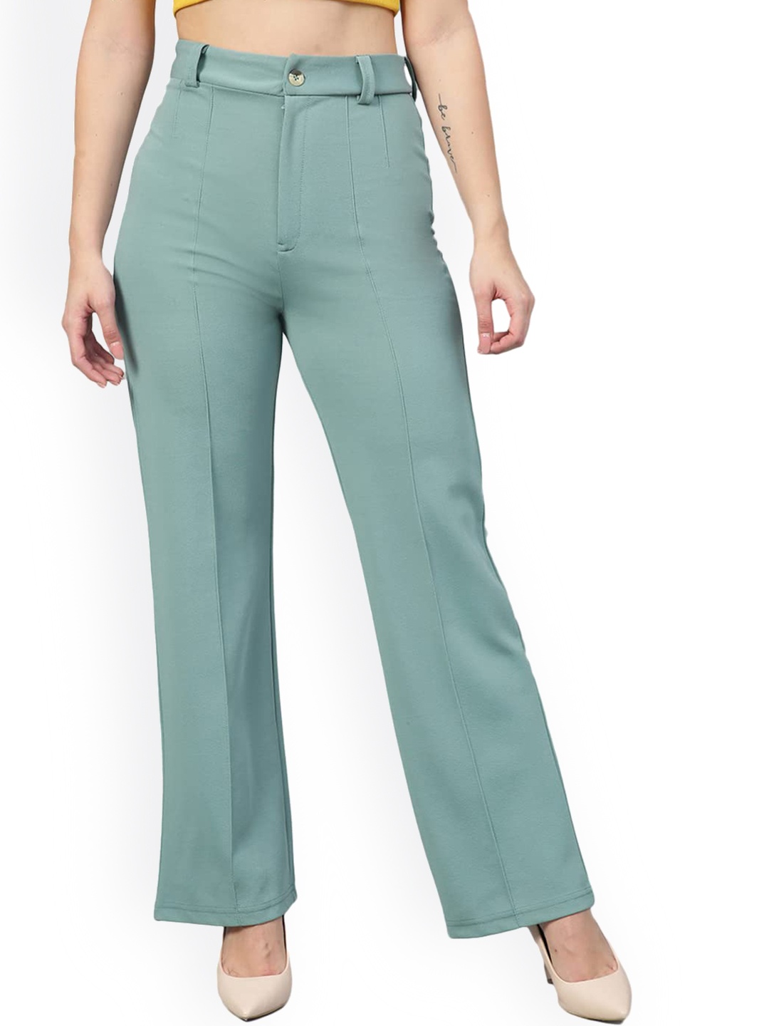 

AUSK Women Relaxed High-Rise Easy Wash Trousers, Green