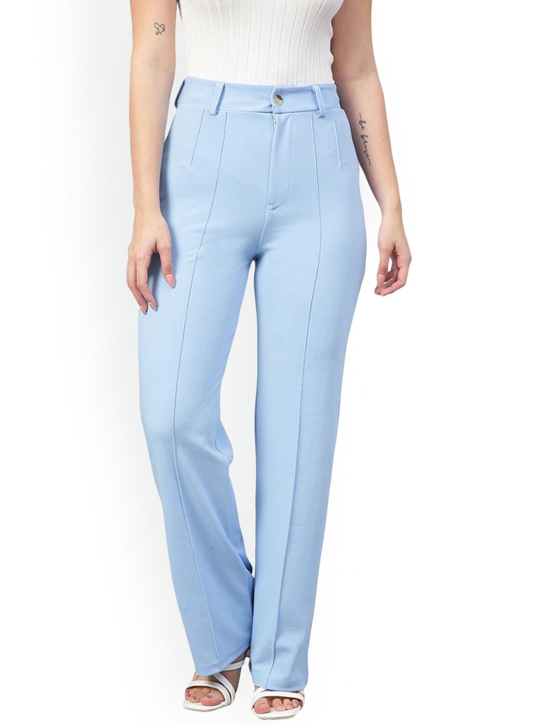 

AUSK Women Relaxed High-Rise Easy Wash Trousers, Blue