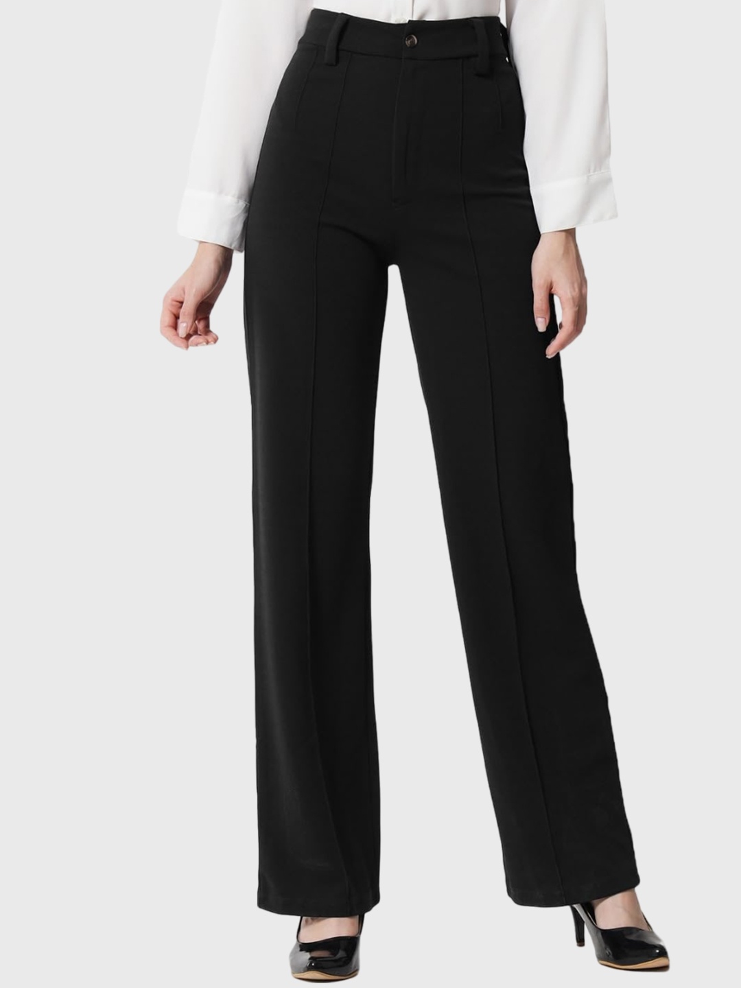 

AUSK Women Relaxed High-Rise Easy Wash Trousers, Black