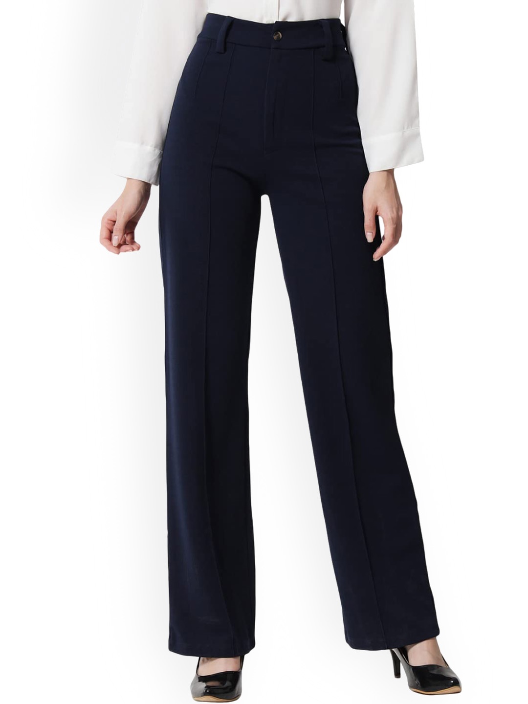 

AUSK Women Relaxed High-Rise Easy Wash Trousers, Navy blue