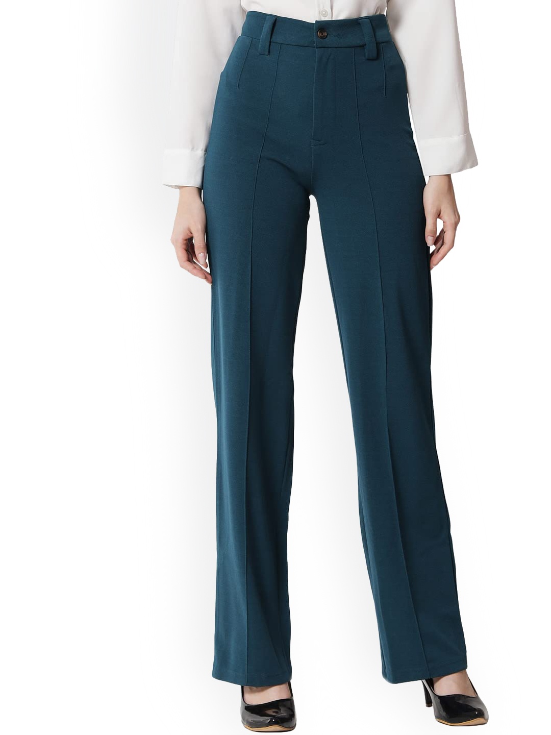 

AUSK Women Relaxed High-Rise Easy Wash Trousers, Teal