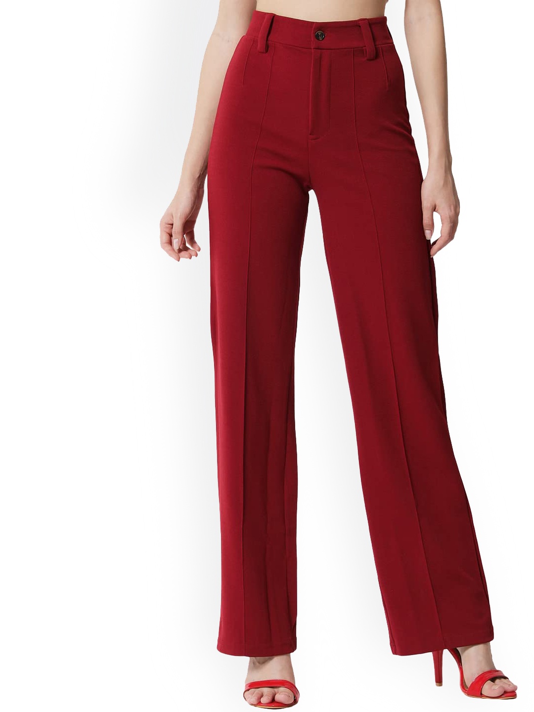 

AUSK Women Relaxed High-Rise Easy Wash Trousers, Maroon