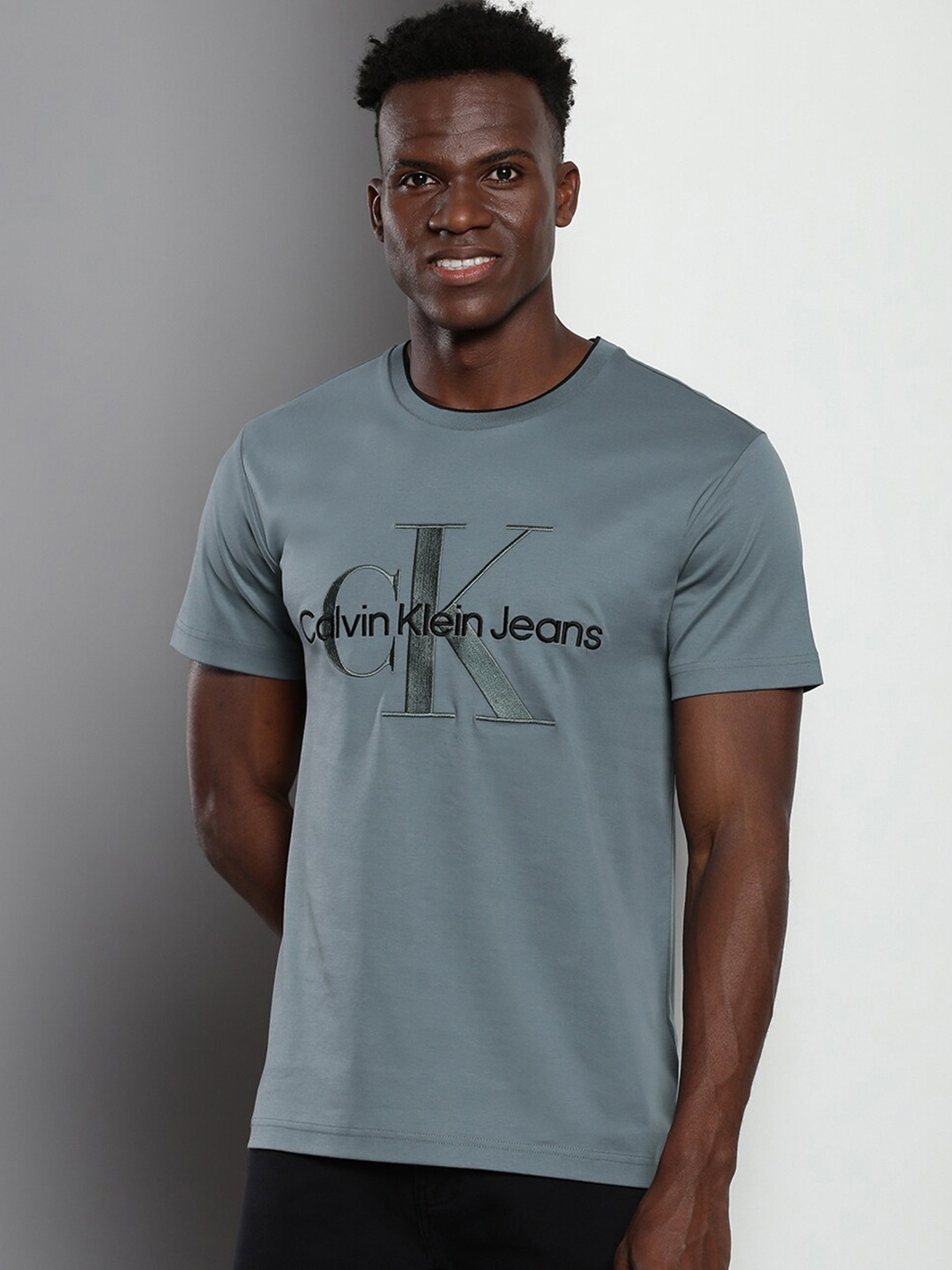 Calvin Klein Jeans Typography Printed Pure Cotton T-shirt, Blue