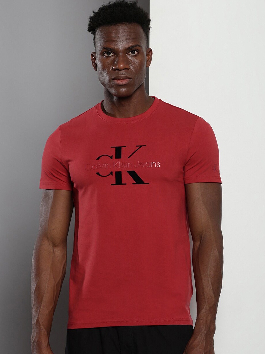

Calvin Klein Jeans Typography Printed Slim Fit T-shirt, Maroon