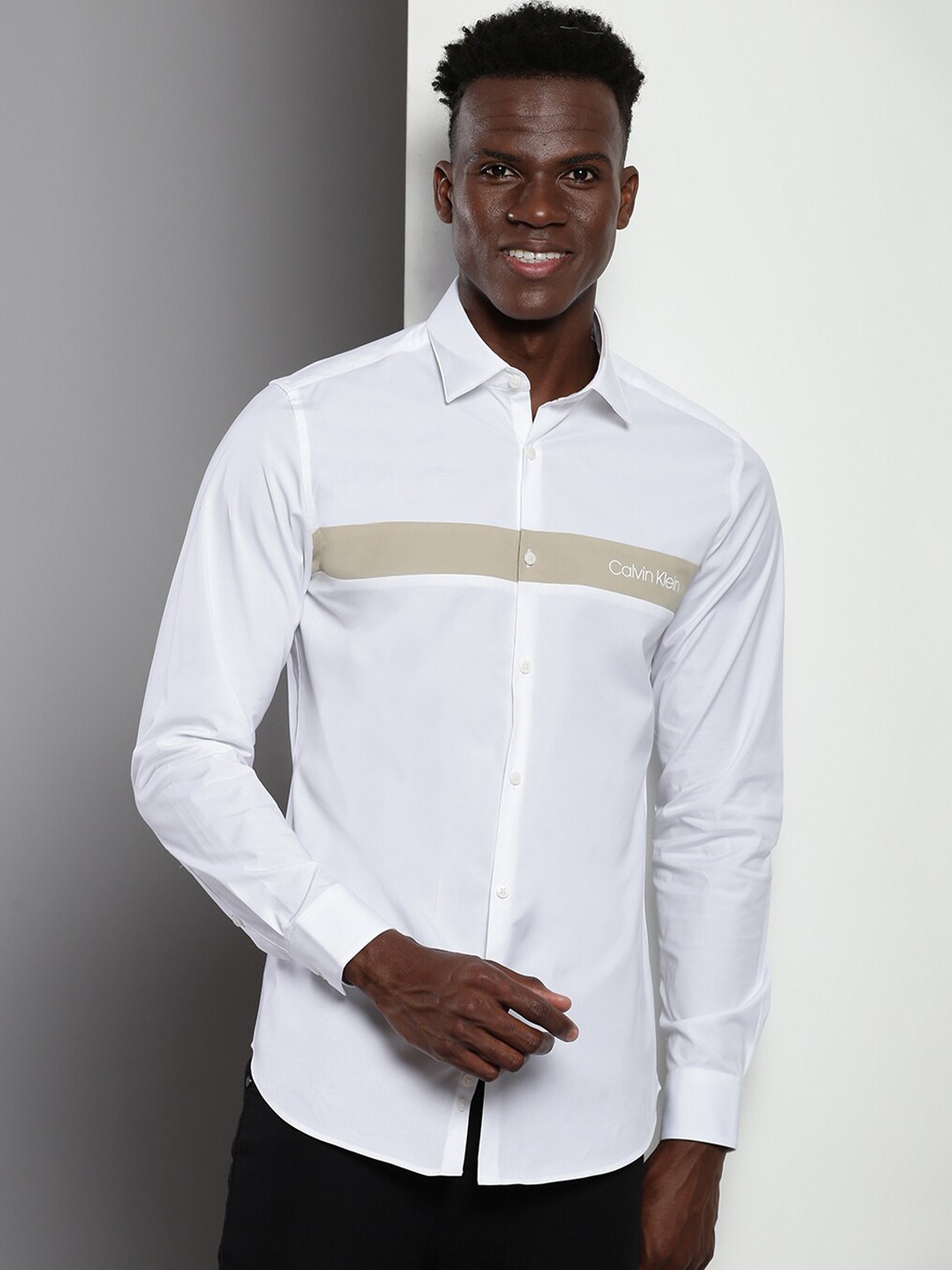 

Calvin Klein Spread Collar Slim Fit Casual Cotton Shirt, White