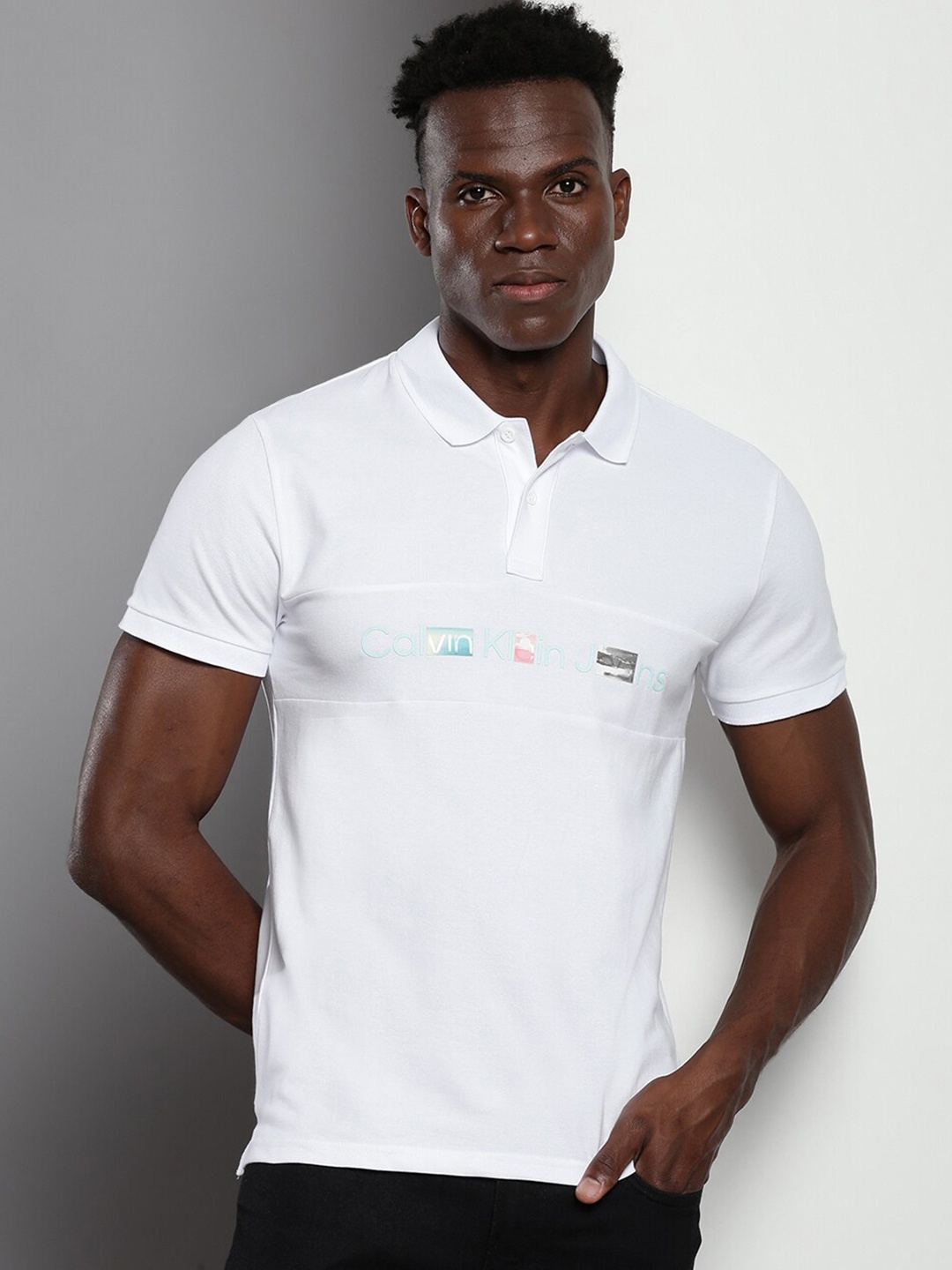 Calvin Klein Jeans Polo Collar Slim Fit T-shirt, White