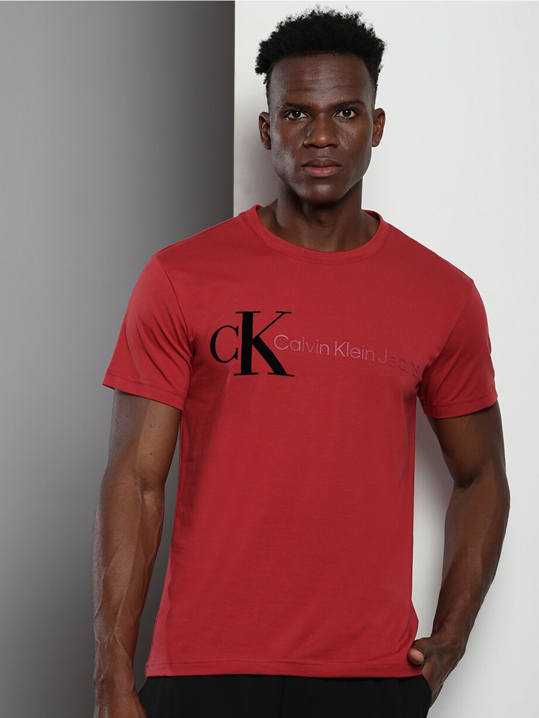 

Calvin Klein Jeans Typography Printed Slim Fit T-shirt, Maroon