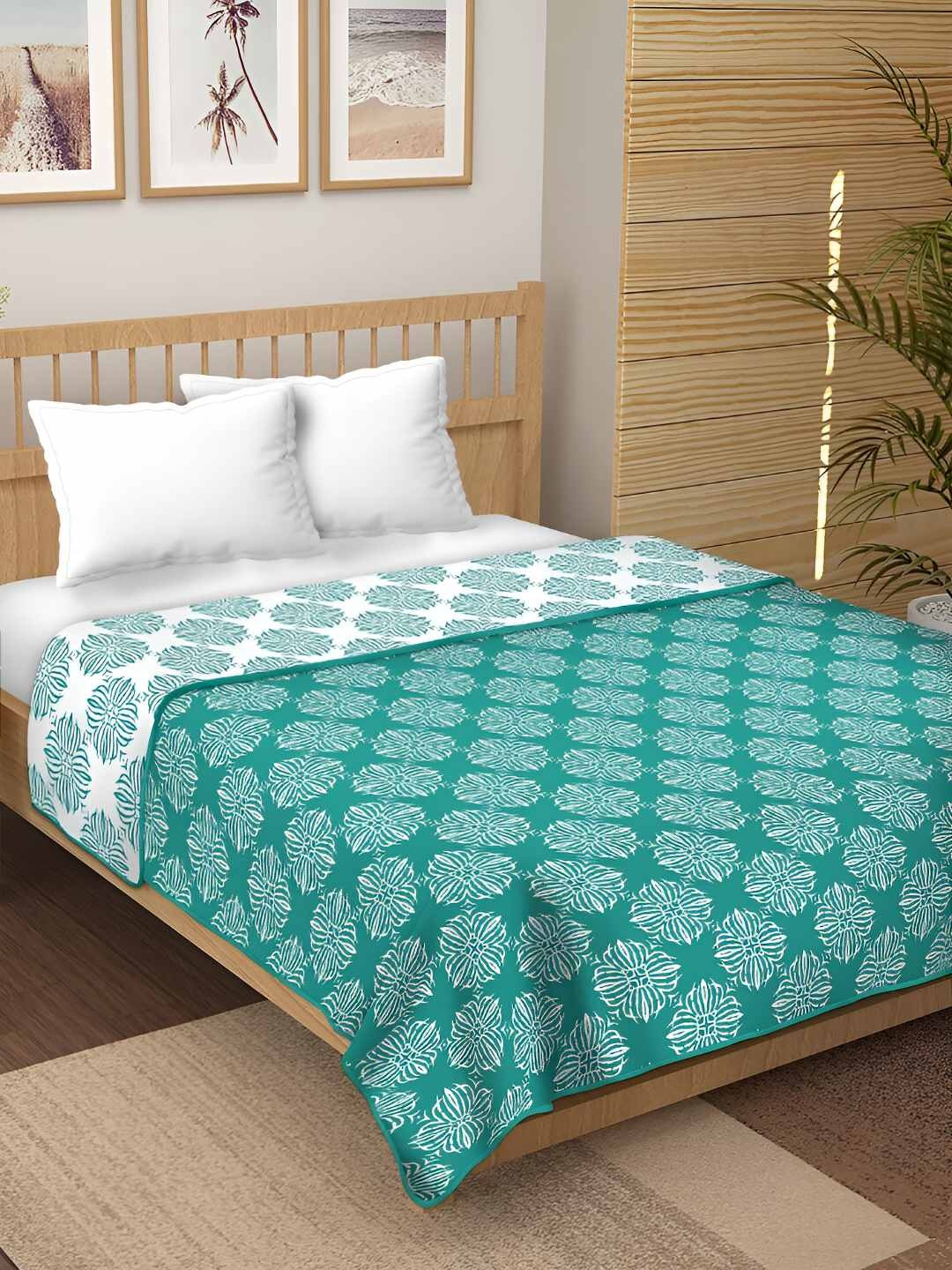 

tundwal's White & Blue Floral AC Room Cotton 210 GSM Single Bed Dohar