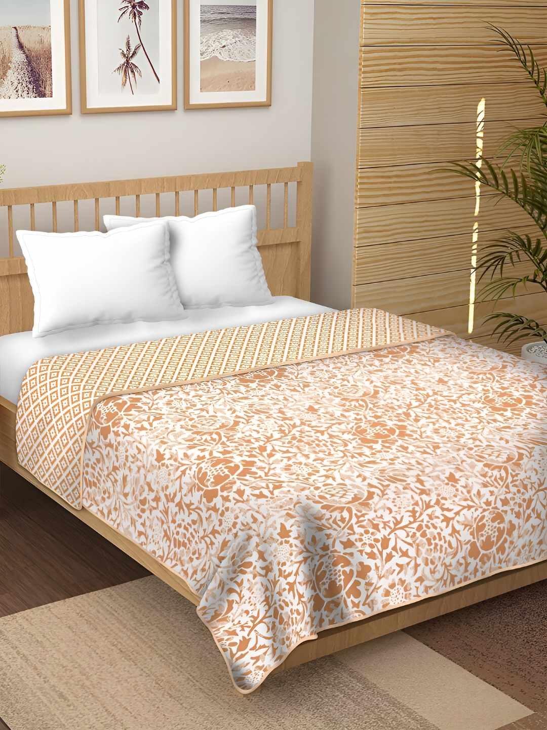 

tundwal's Brown & White Floral Printed Reversible Cotton AC Room 210 GSM Double Bed Dohar, Camel brown