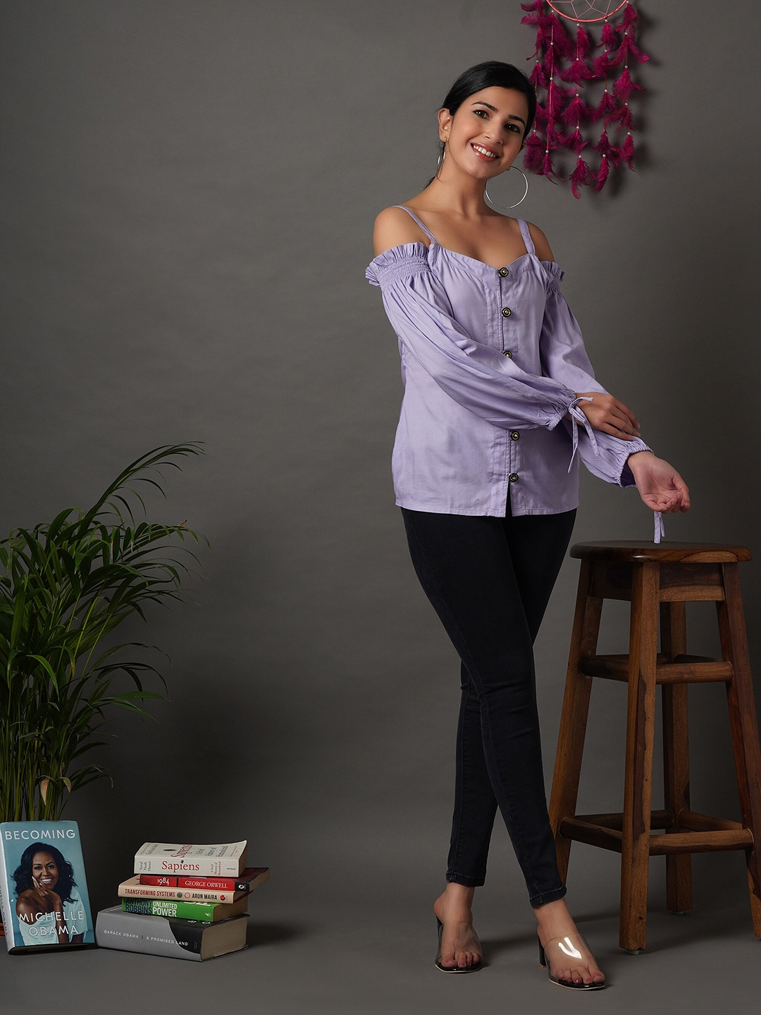 

SEVEN FLOWER Cuffed Sleeves Top, Lavender