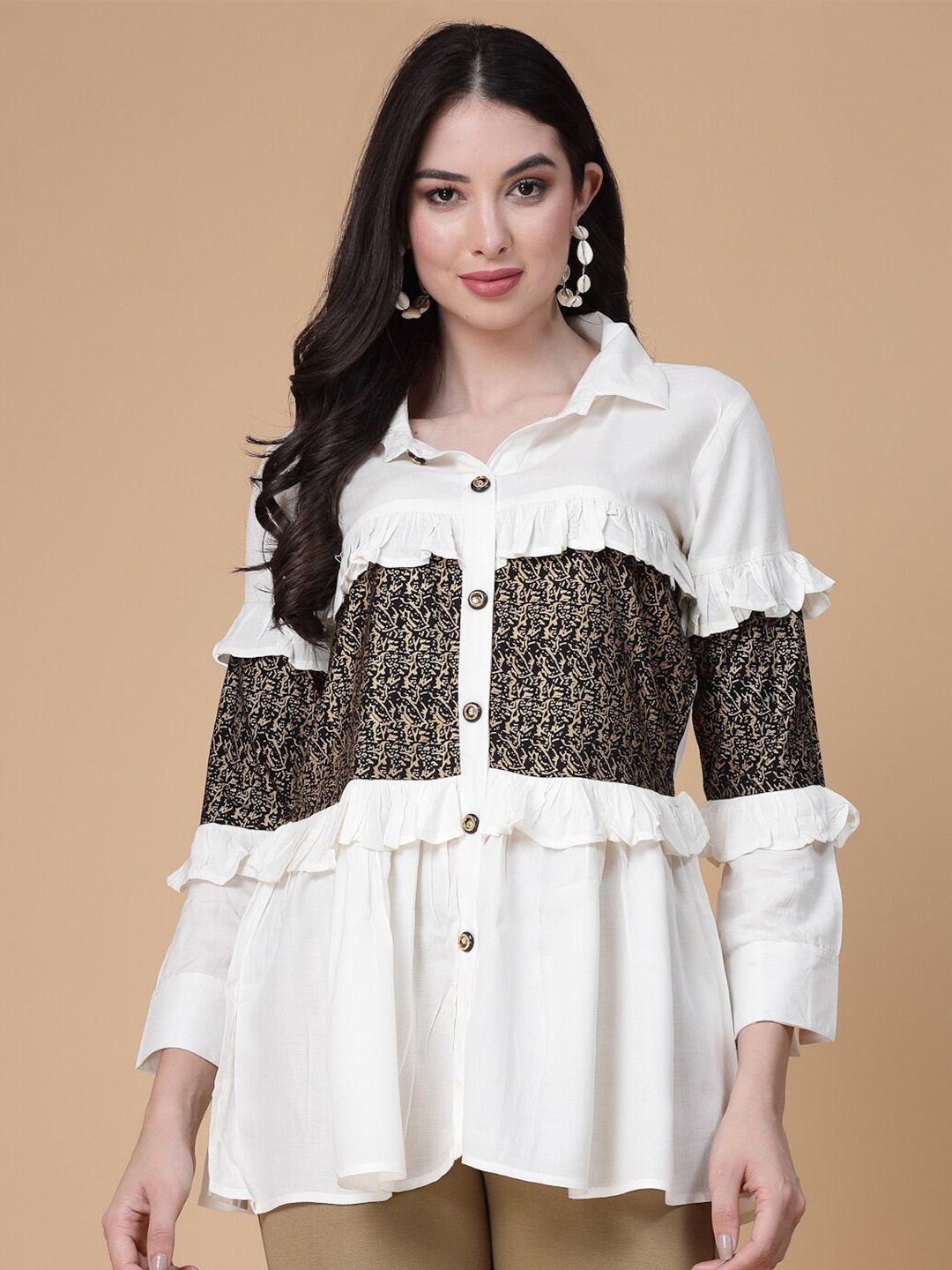 

SEVEN FLOWER Floral Printed Shirt Style Top, White